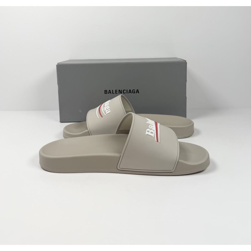 Size 8 - Balenciaga Beige Pool Campaign Logo Sandals NEW! - Picture 5 of 9